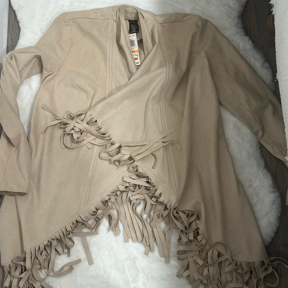 NWT Women's Macy's INC Faux Suede Jacket with Fringe Size Small